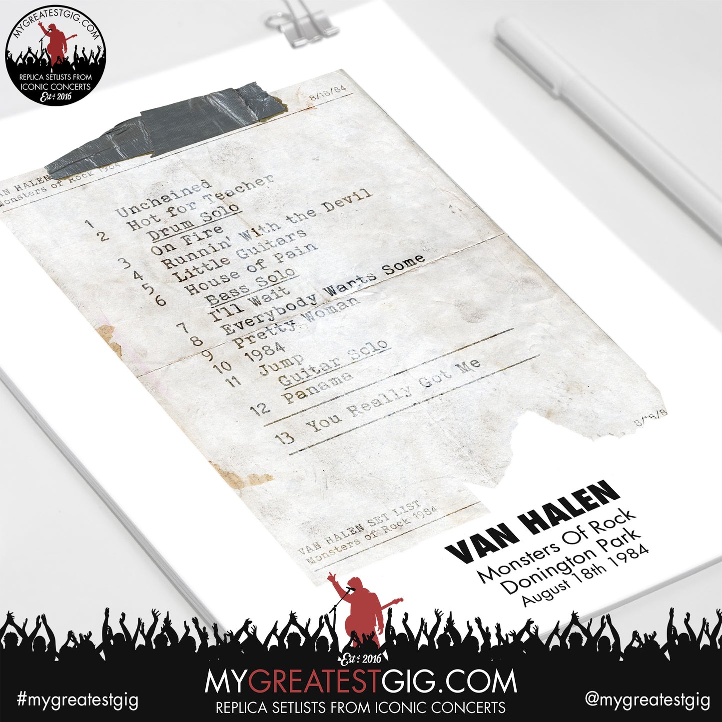 Van Halen - Monsters Of Rock - August 18th 1984 Replica Setlist Poster