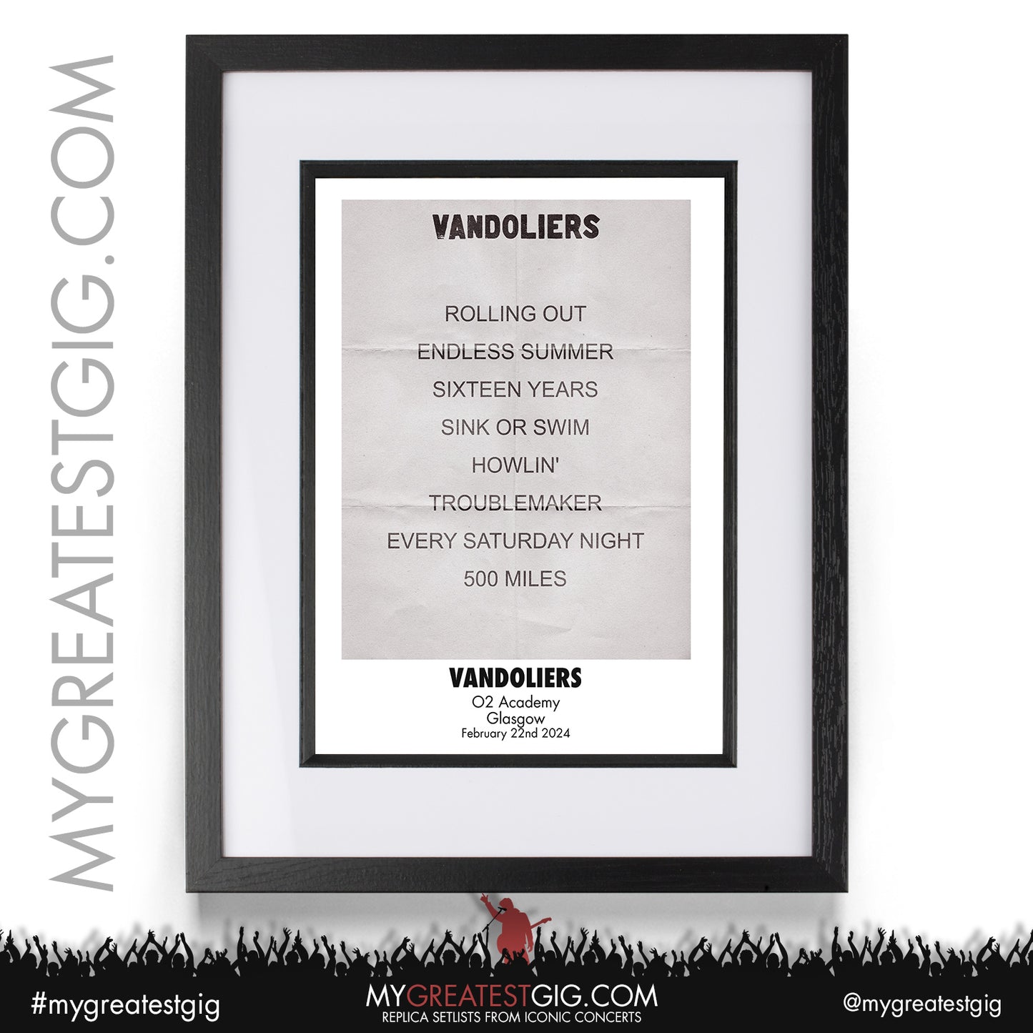 Vandoliers - Glasgow - February 22nd 2024 Replica Setlist Poster