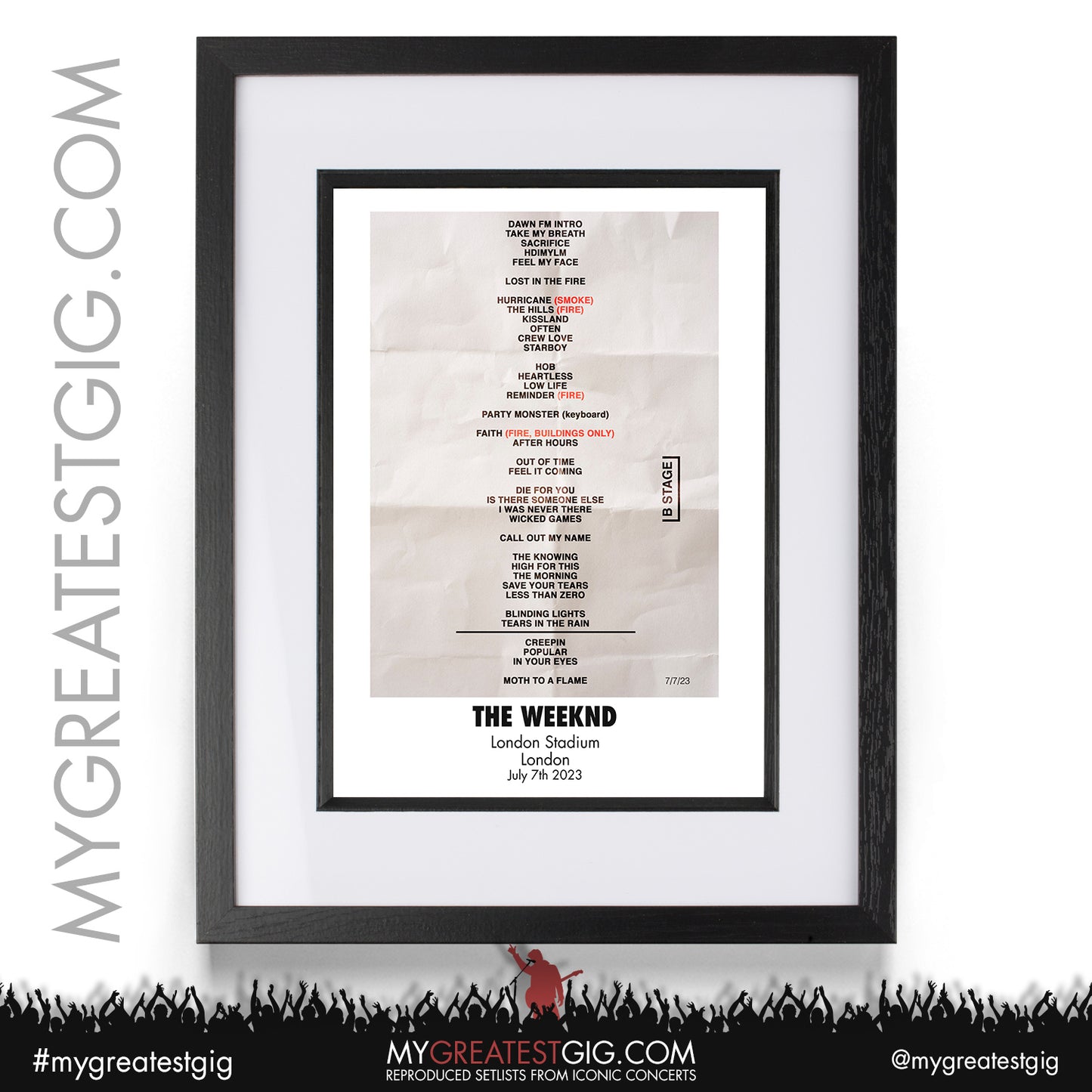 The Weeknd - London - July 7th 2023 Recreated Setlist Poster