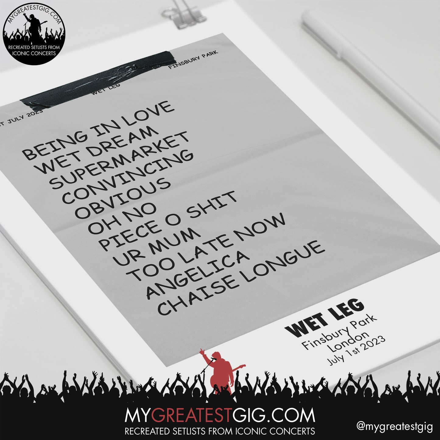 Wet Leg - Finsbury Park - July 1st 2023 Recreated Setlist Poster