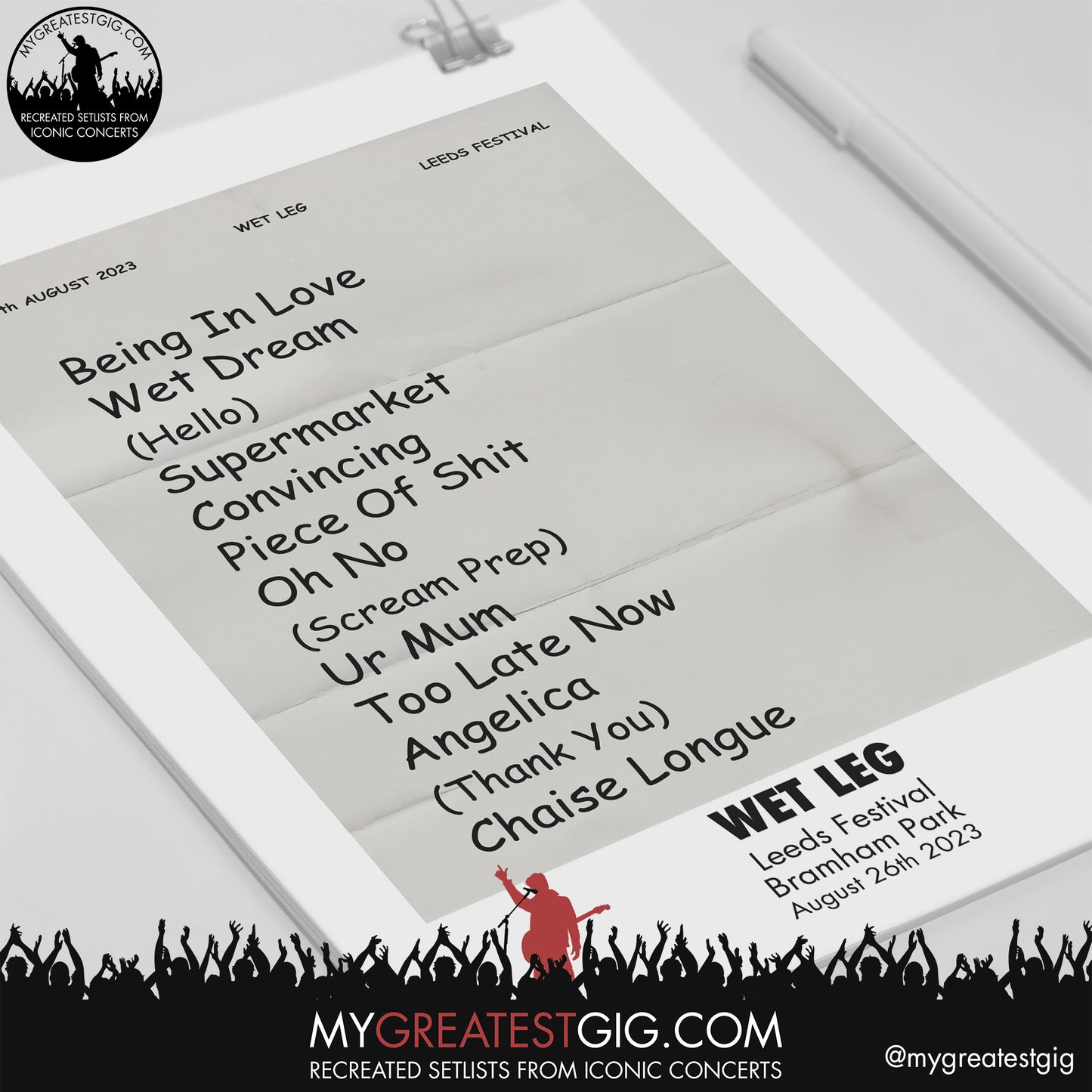 Wet Leg - Leeds Festival - August 26th 2023 Recreated Setlist Poster