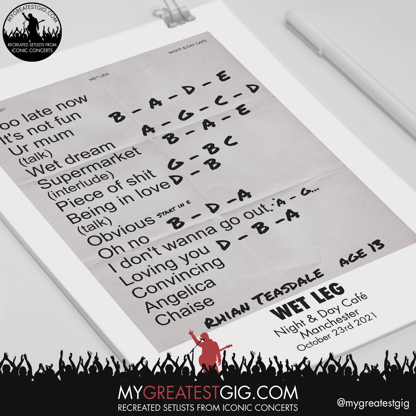 Wet Leg - Manchester - October 23rd 2021 Recreated Setlist Poster