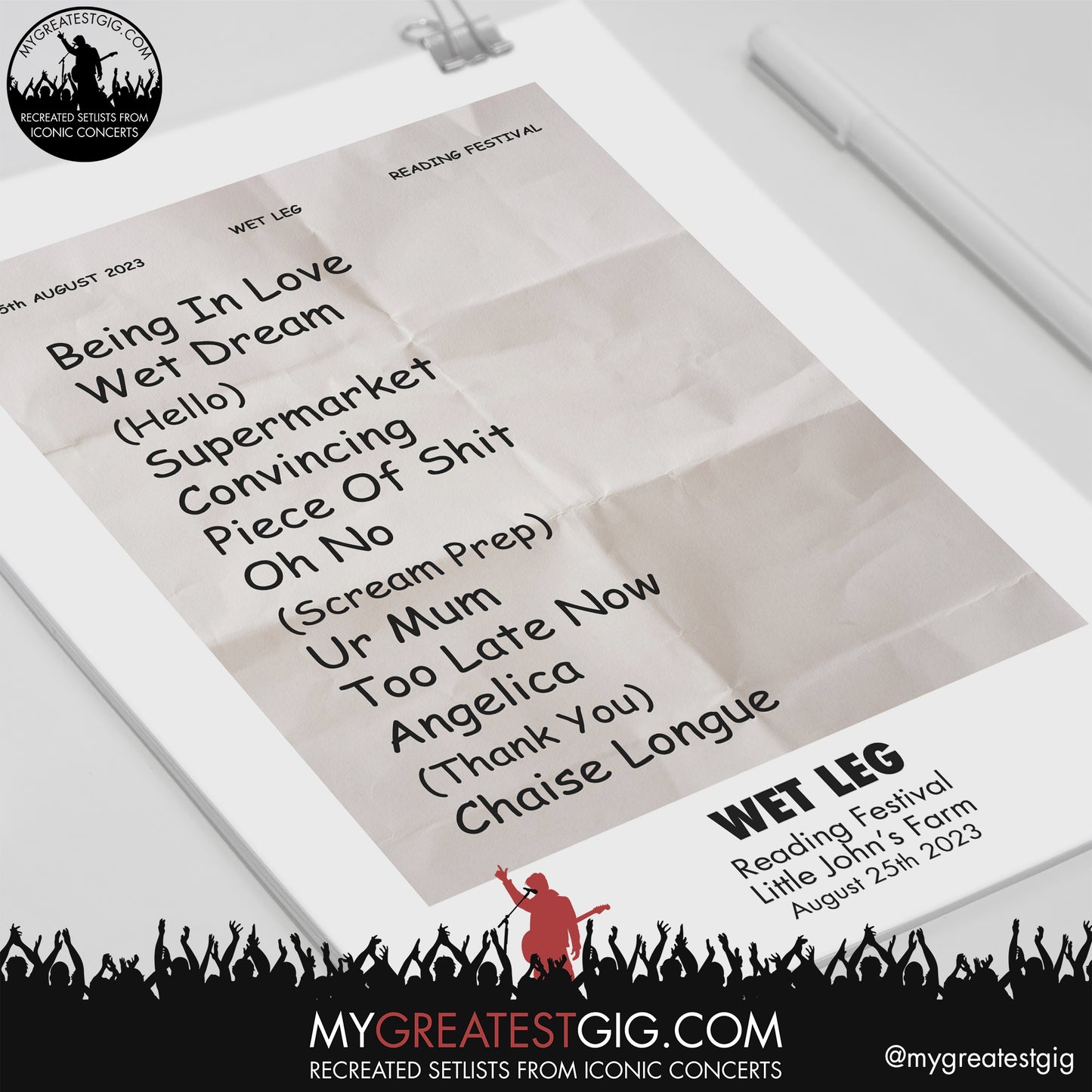 Wet Leg - Reading Festival - August 25th 2023 Recreated Setlist Poster