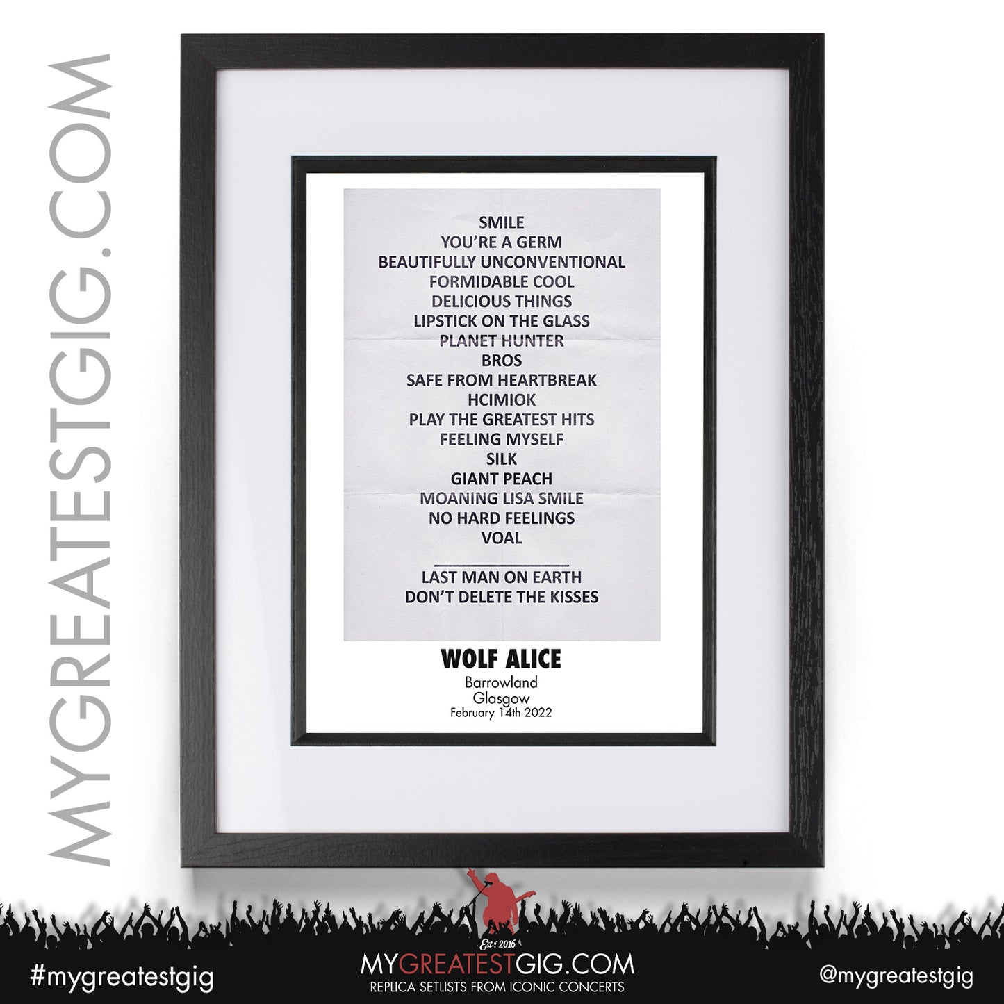 Wolf Alice - Glasgow - February 14th 2022 Replica Setlist Poster