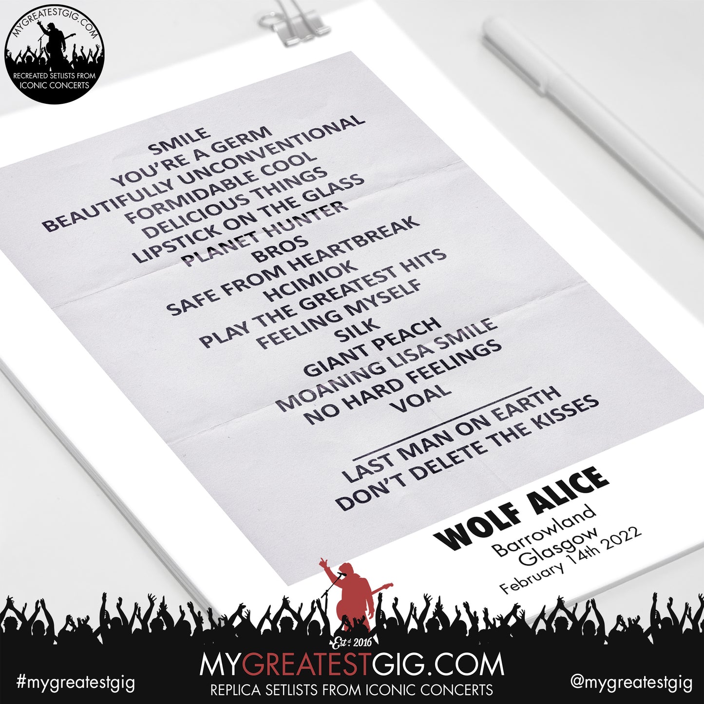 Wolf Alice - Glasgow - February 14th 2022 Replica Setlist Poster