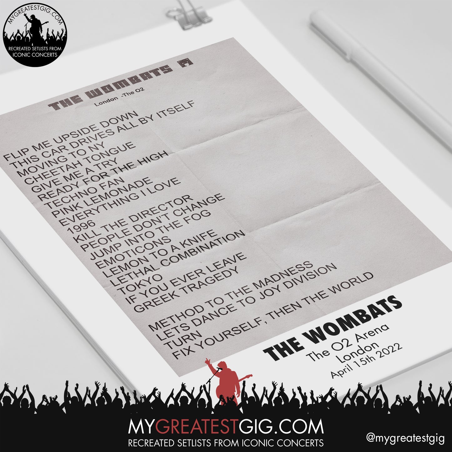 The Wombats - London - April 15th 2022 Recreated Setlist Poster