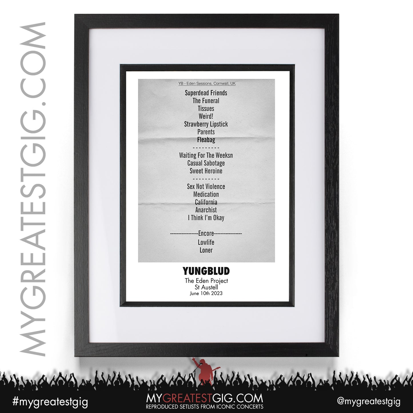Yungblud - Eden Project - June 10th 2023 Recreated Setlist Poster