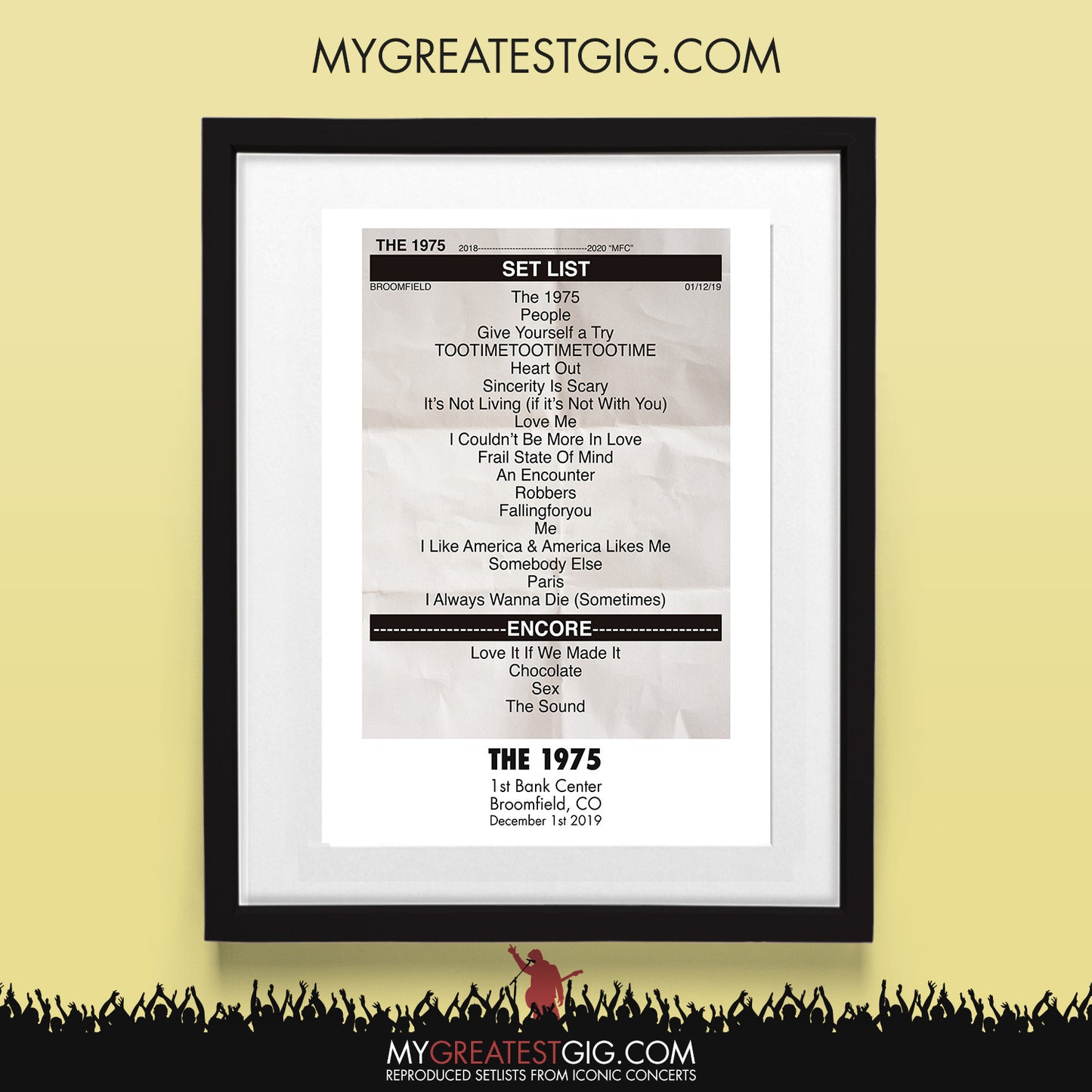 The 1975 - Broomfield - Dec 1st 2019 Recreated Set List Poster
