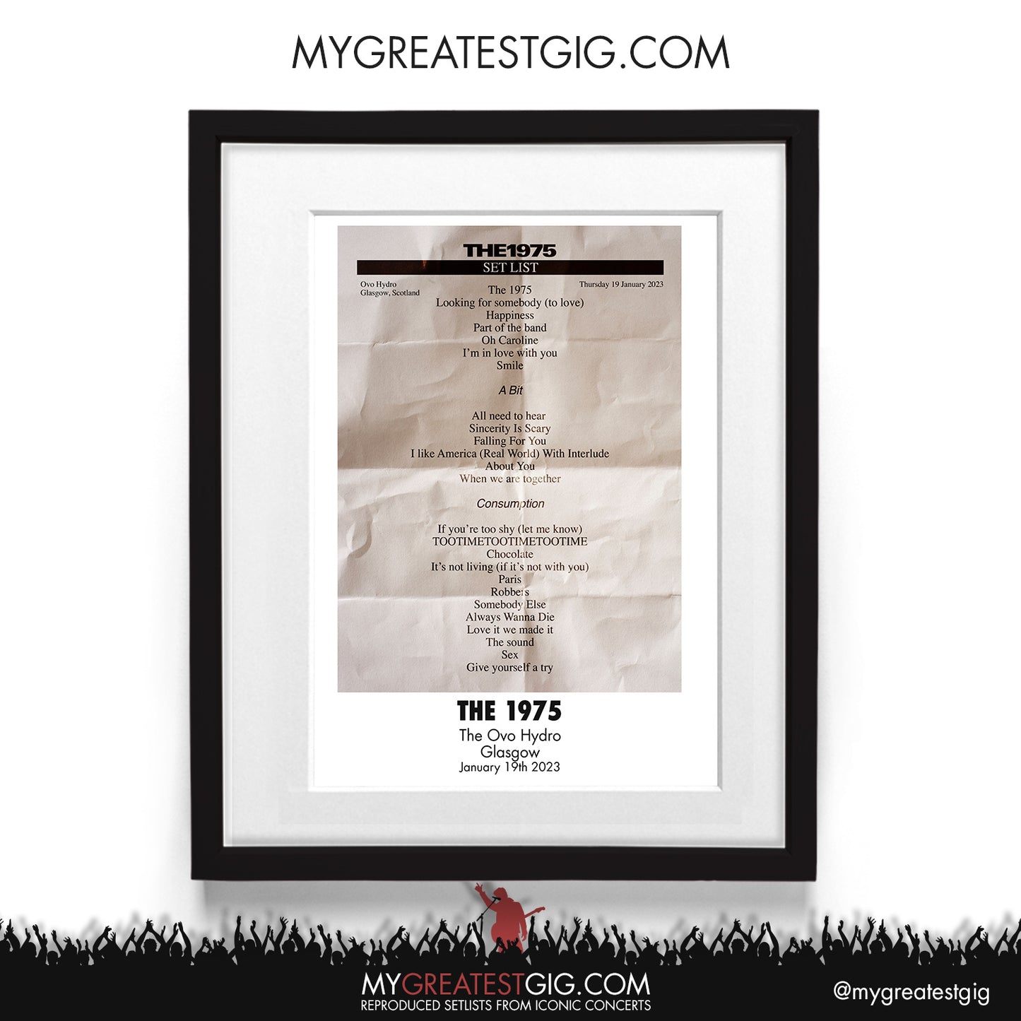 The 1975 - Glasgow - Jan 19th 2023 Recreated Setlist Poster