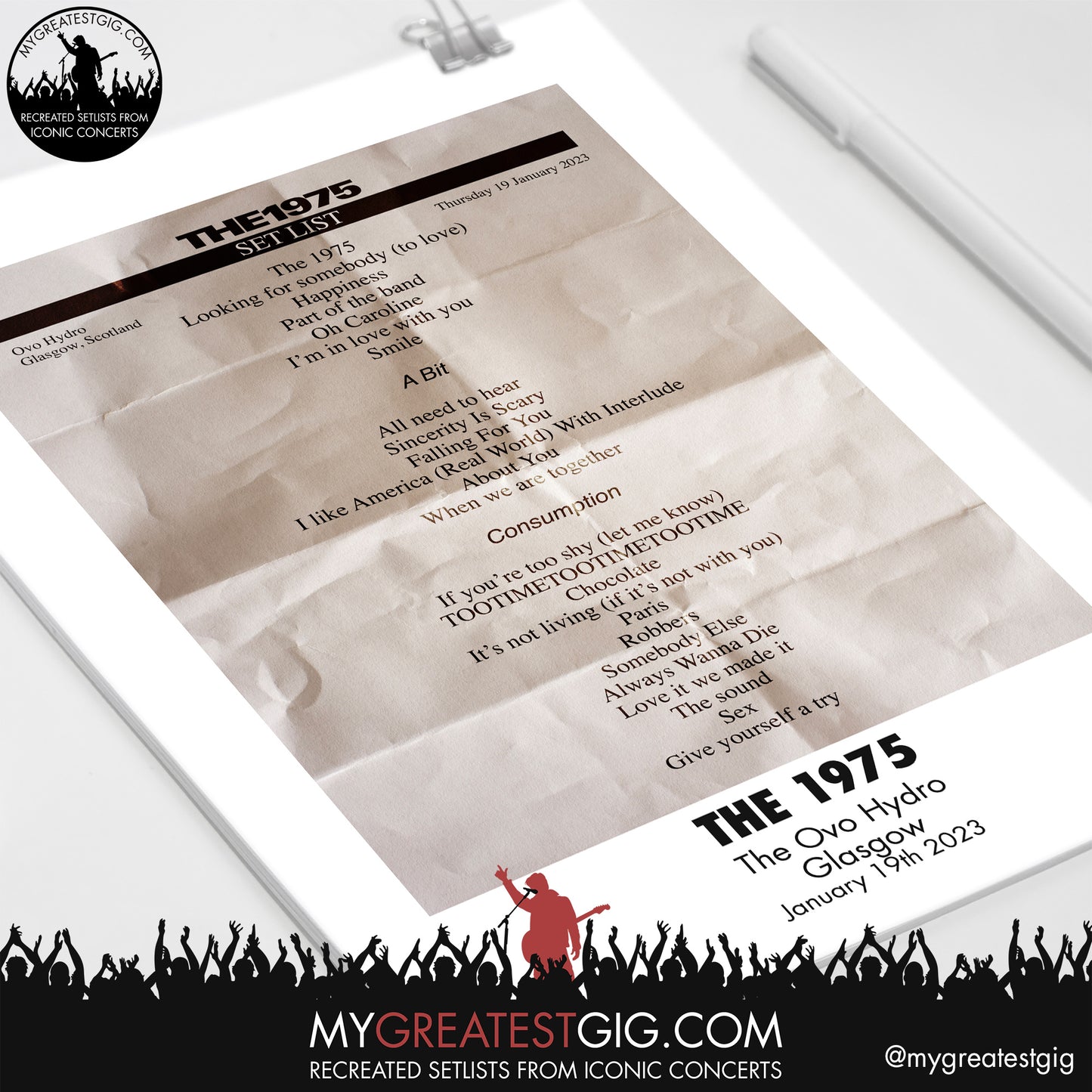 The 1975 - Glasgow - Jan 19th 2023 Recreated Setlist Poster
