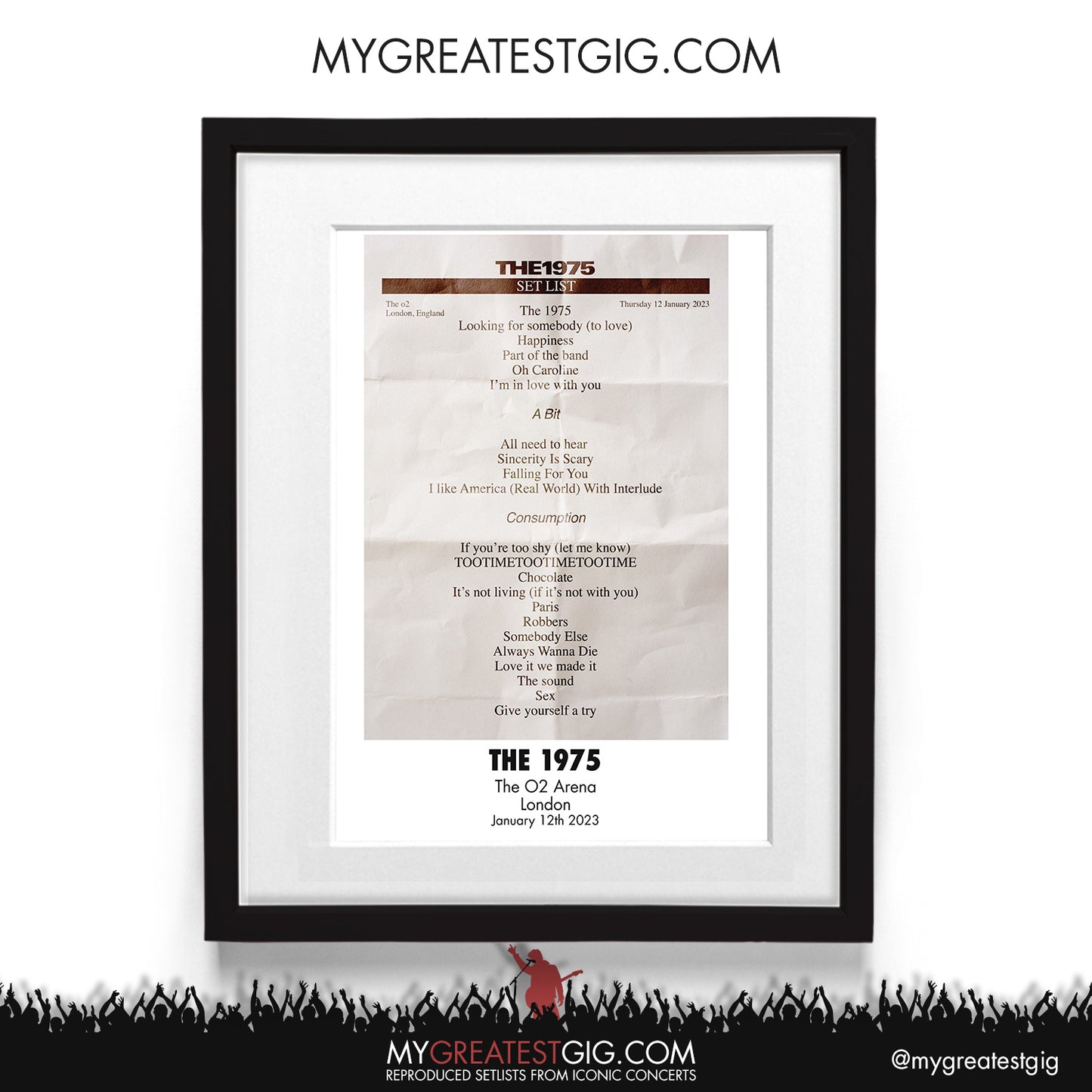 The 1975 - London - Jan 12th 2023 Recreated Setlist Poster
