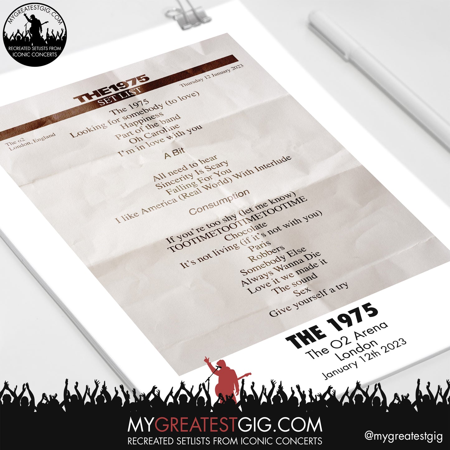 The 1975 - London - Jan 12th 2023 Recreated Setlist Poster