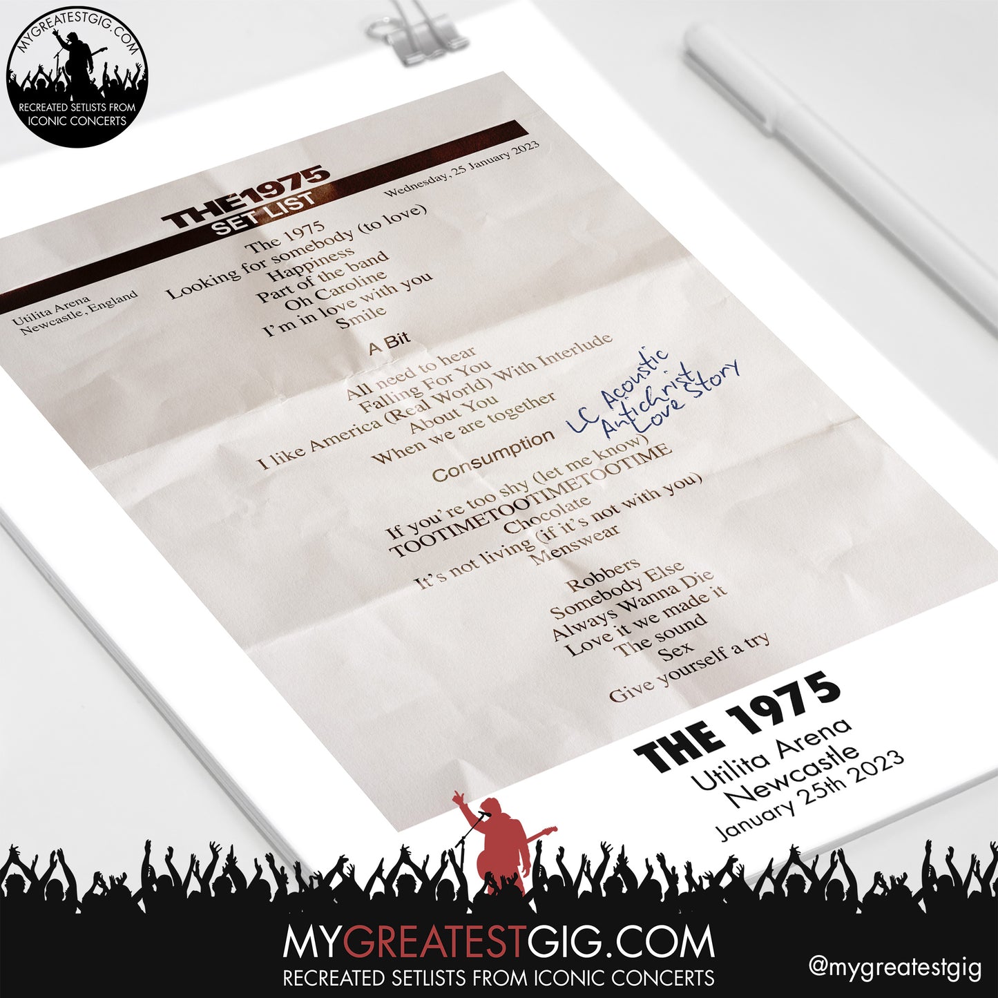 The 1975 - Newcastle - Jan 25th 2023 Recreated Setlist Poster