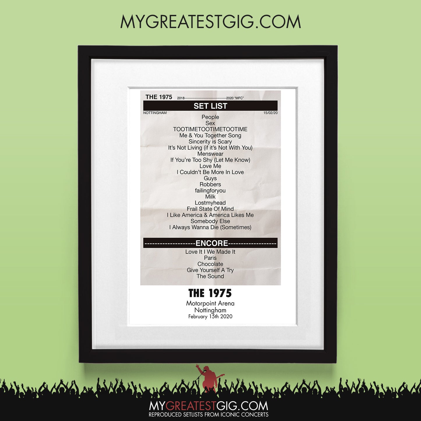 The 1975 - Nottingham - Feb 15th 2020 Recreated Set List Poster