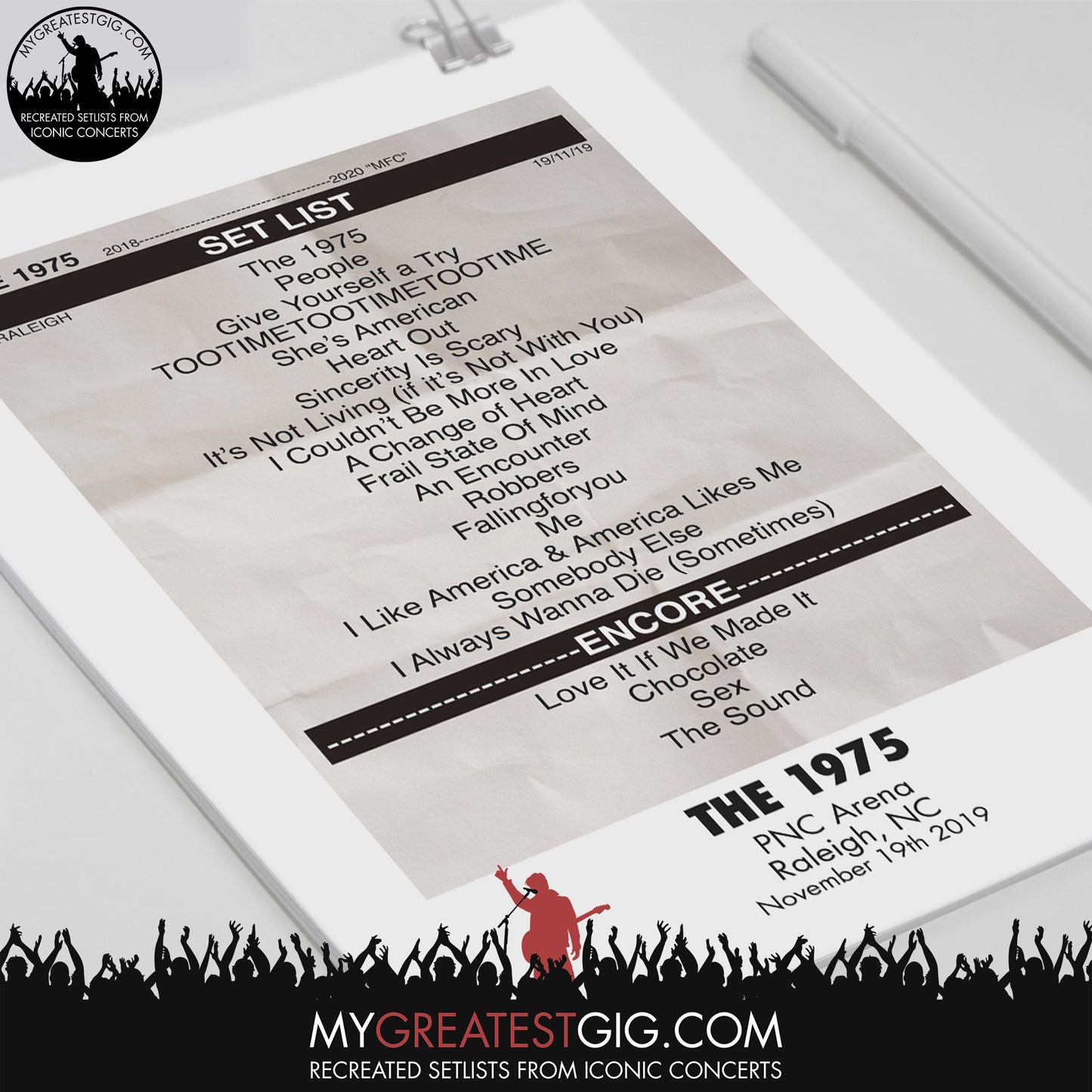 The 1975 - Raleigh - Nov 19th 2019 Recreated Set List Poster