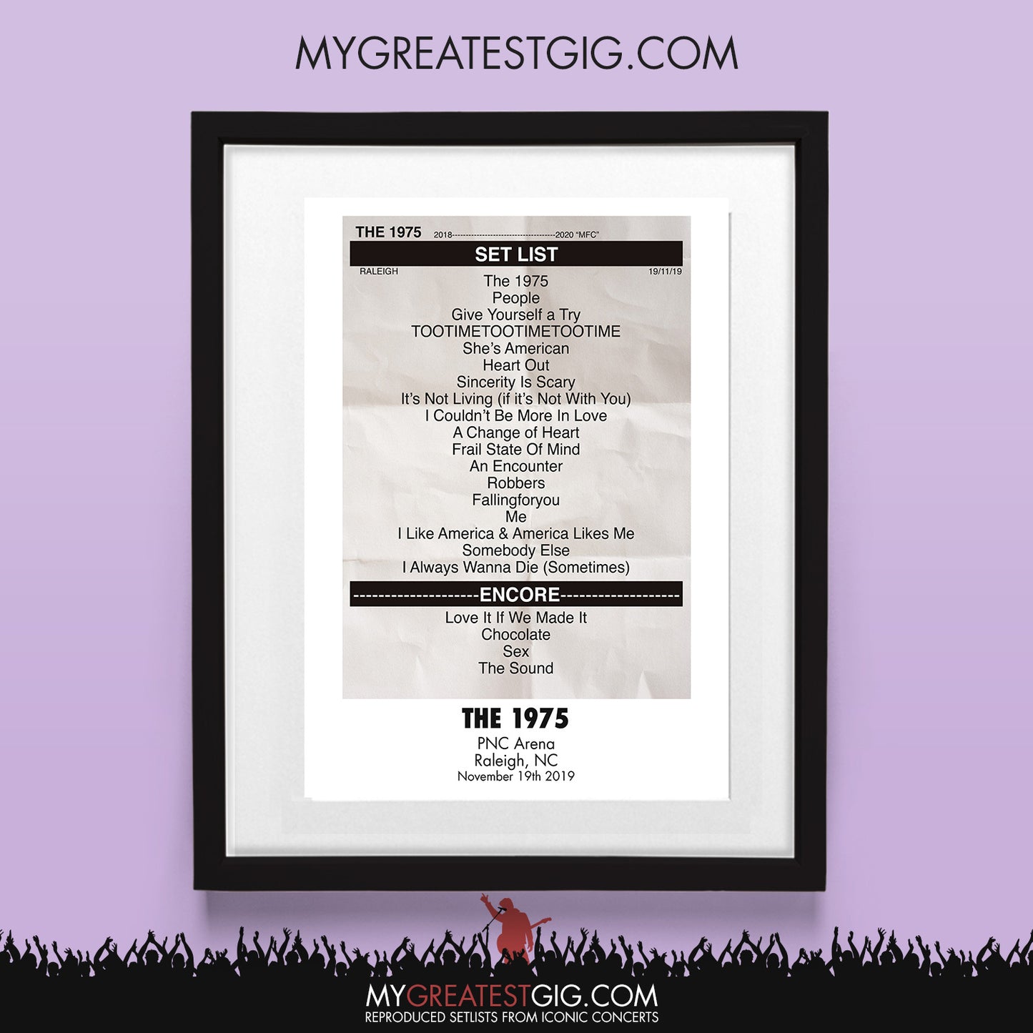 The 1975 - Raleigh - Nov 19th 2019 Recreated Set List Poster