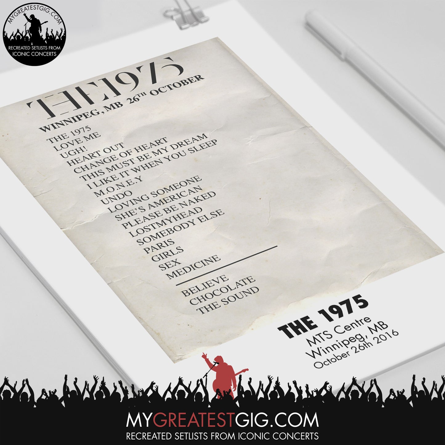 The 1975 - Winnipeg - Oct 26th 2016 Recreated Set List Poster