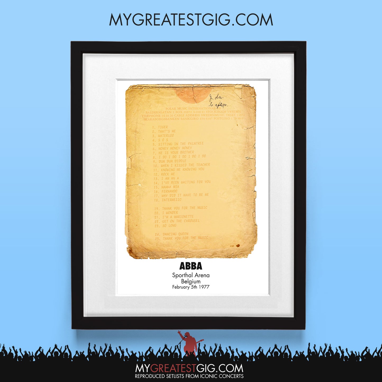 ABBA - Belgium - Feb 5th 1977 Recreated Set List Poster