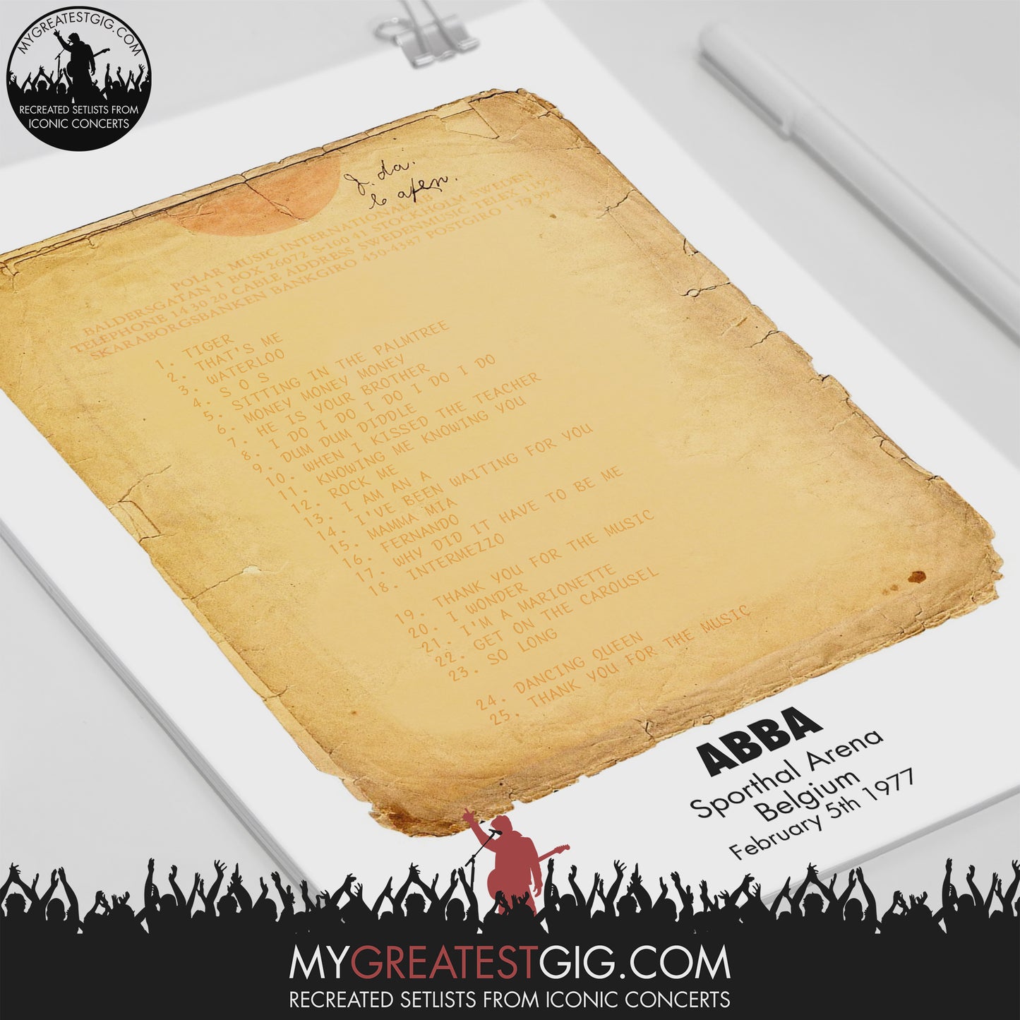 ABBA - Belgium - Feb 5th 1977 Recreated Set List Poster