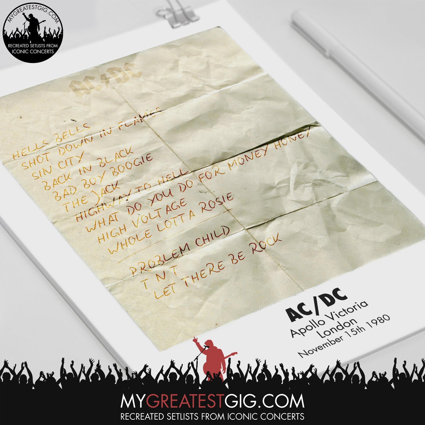 AC/DC - London - Nov 15th 1980 Recreated Set List Poster
