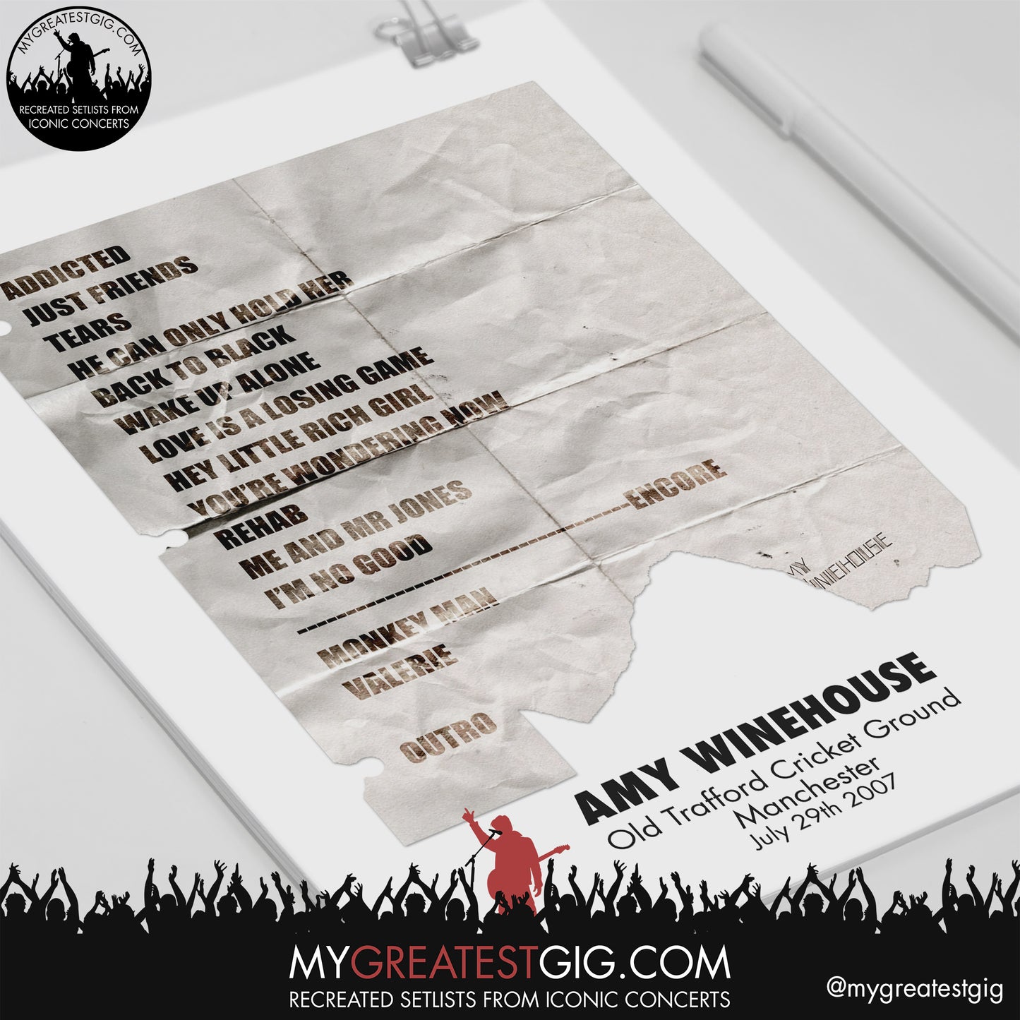 Amy Winehouse - Manchester - July 29th 2007 Recreated Setlist Poster