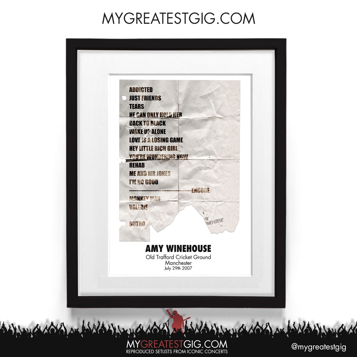 Amy Winehouse - Manchester - July 29th 2007 Recreated Setlist Poster