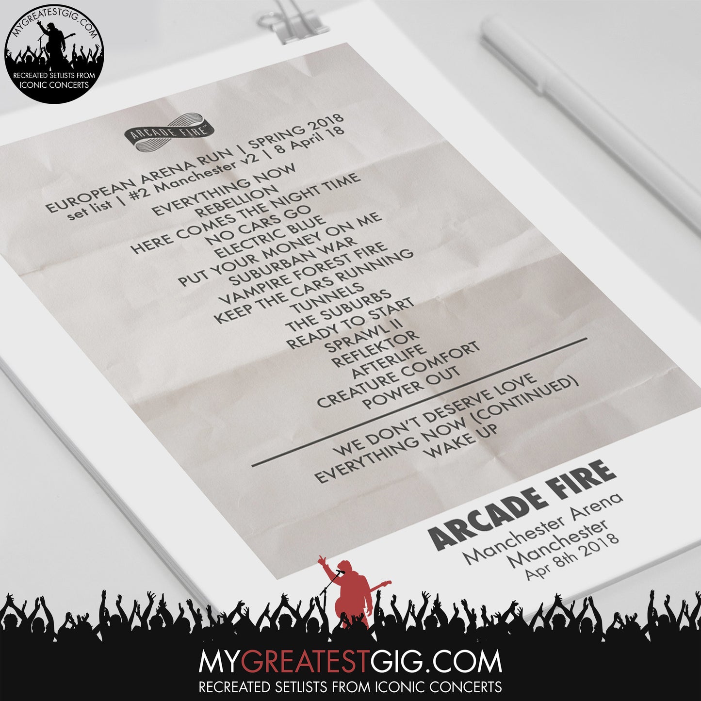Arcade Fire - Manchester - Apr 8th 2018 Recreated Set List Poster