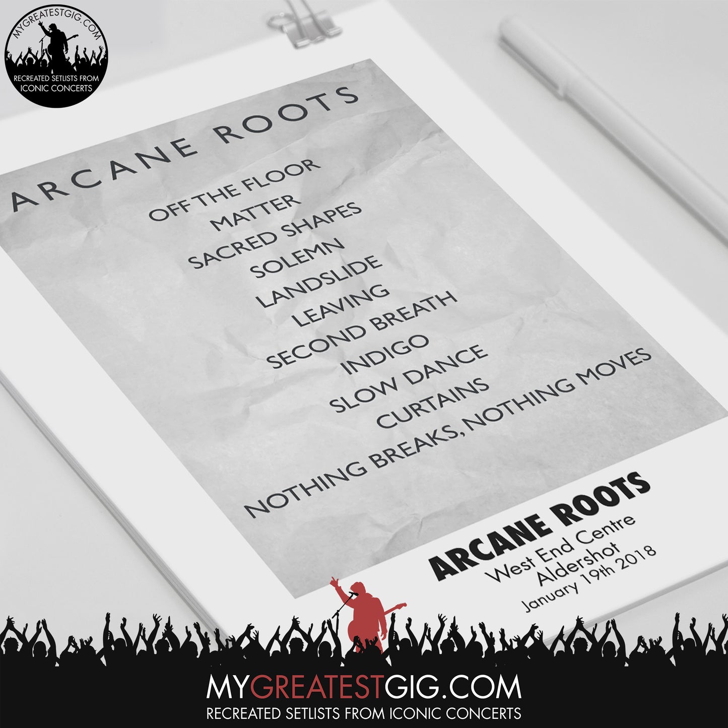 Arcane Roots - Aldershot - Jan 19th 2018 Recreated Set List Poster