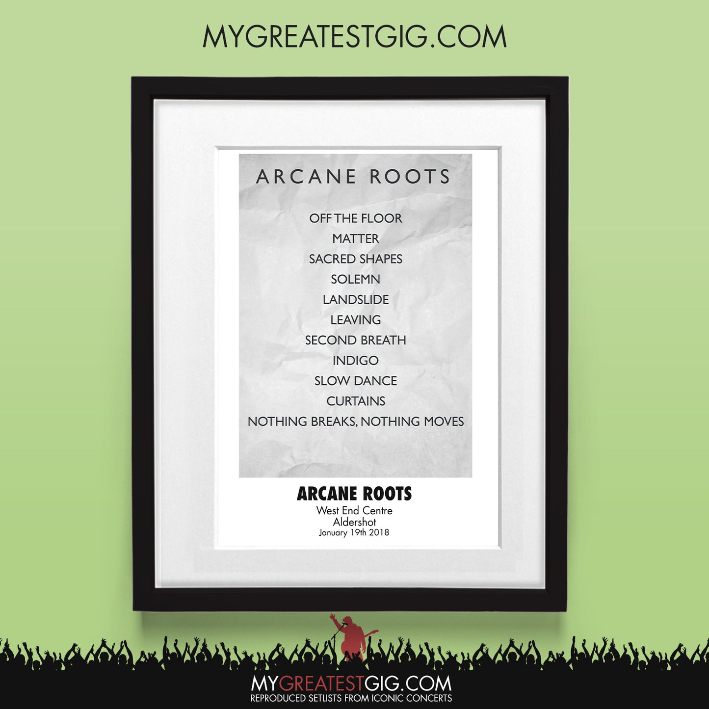 Arcane Roots - Aldershot - Jan 19th 2018 Recreated Set List Poster