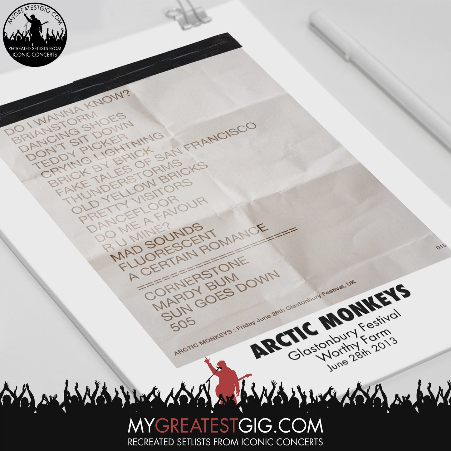 Arctic Monkeys - Glastonbury - Jun 28th 2013 Recreated Set List Poster