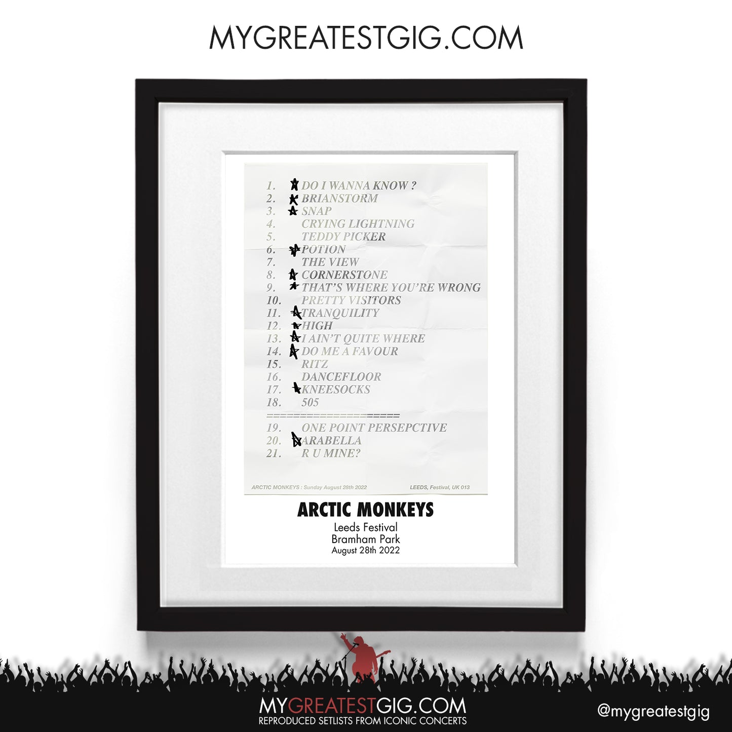 Arctic Monkeys - Leeds Festival - Aug 28th 2022 Recreated Setlist Poster