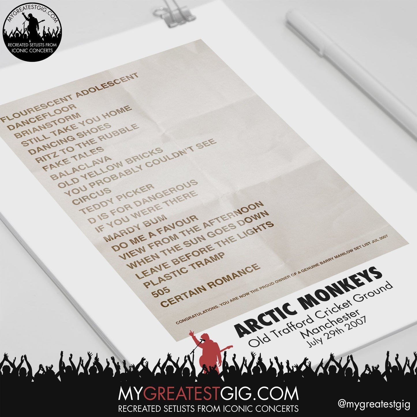 Arctic Monkeys - Manchester - July 29th 2007 Recreated Setlist Poster