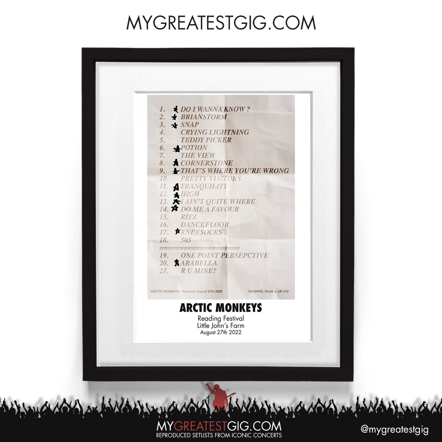 Arctic Monkeys - Reading Festival - Aug 27th 2022 Recreated Setlist Poster