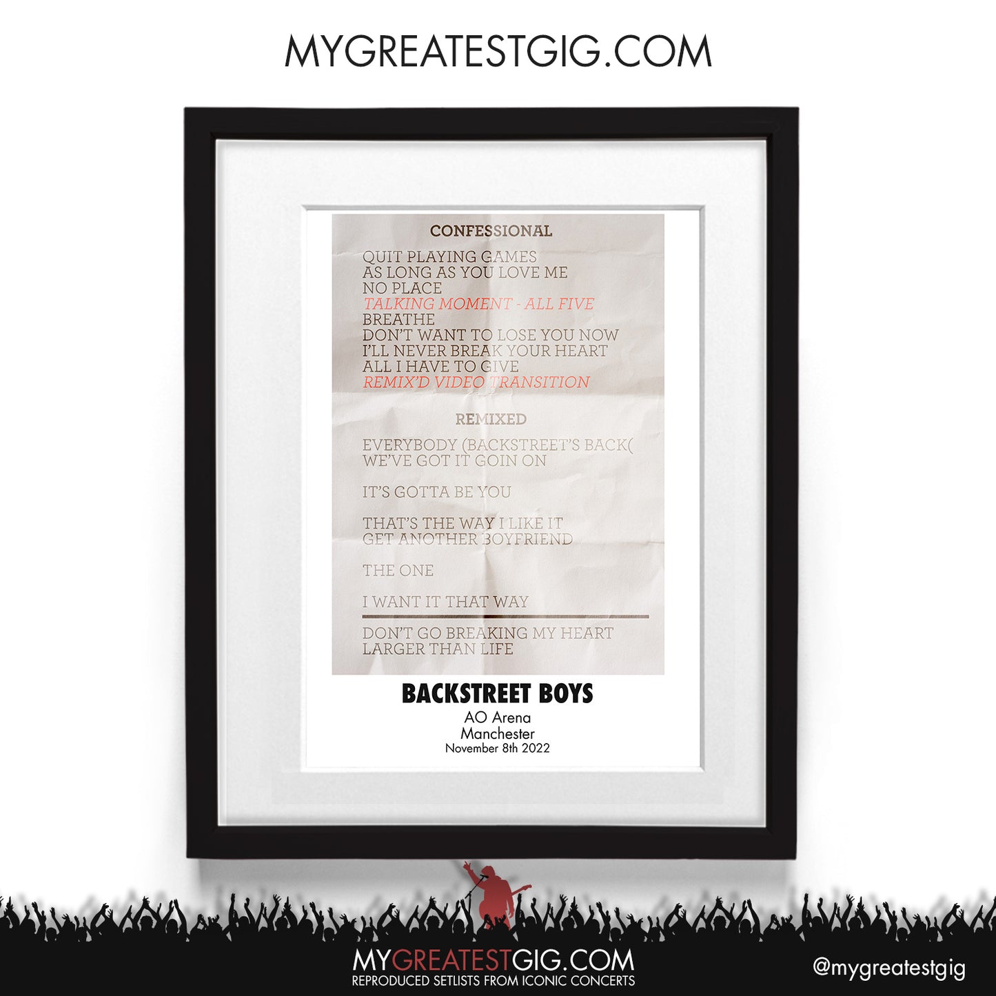 Backstreet Boys - Manchester - Nov 8th 2022 Recreated Setlist Poster