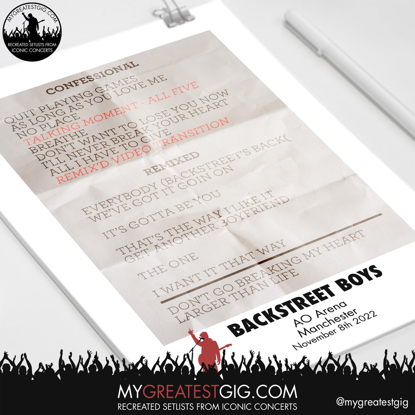 Backstreet Boys - Manchester - Nov 8th 2022 Recreated Setlist Poster