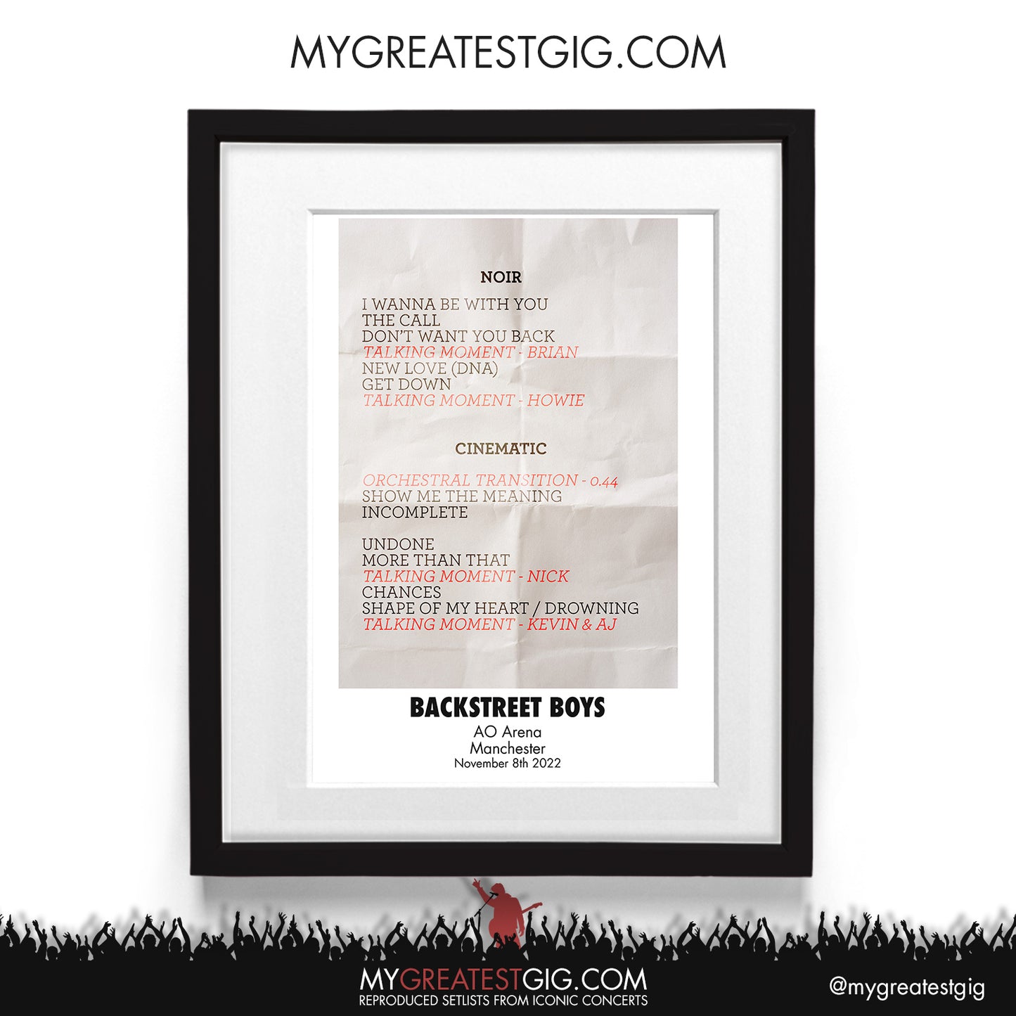 Backstreet Boys - Manchester - Nov 8th 2022 Recreated Setlist Poster