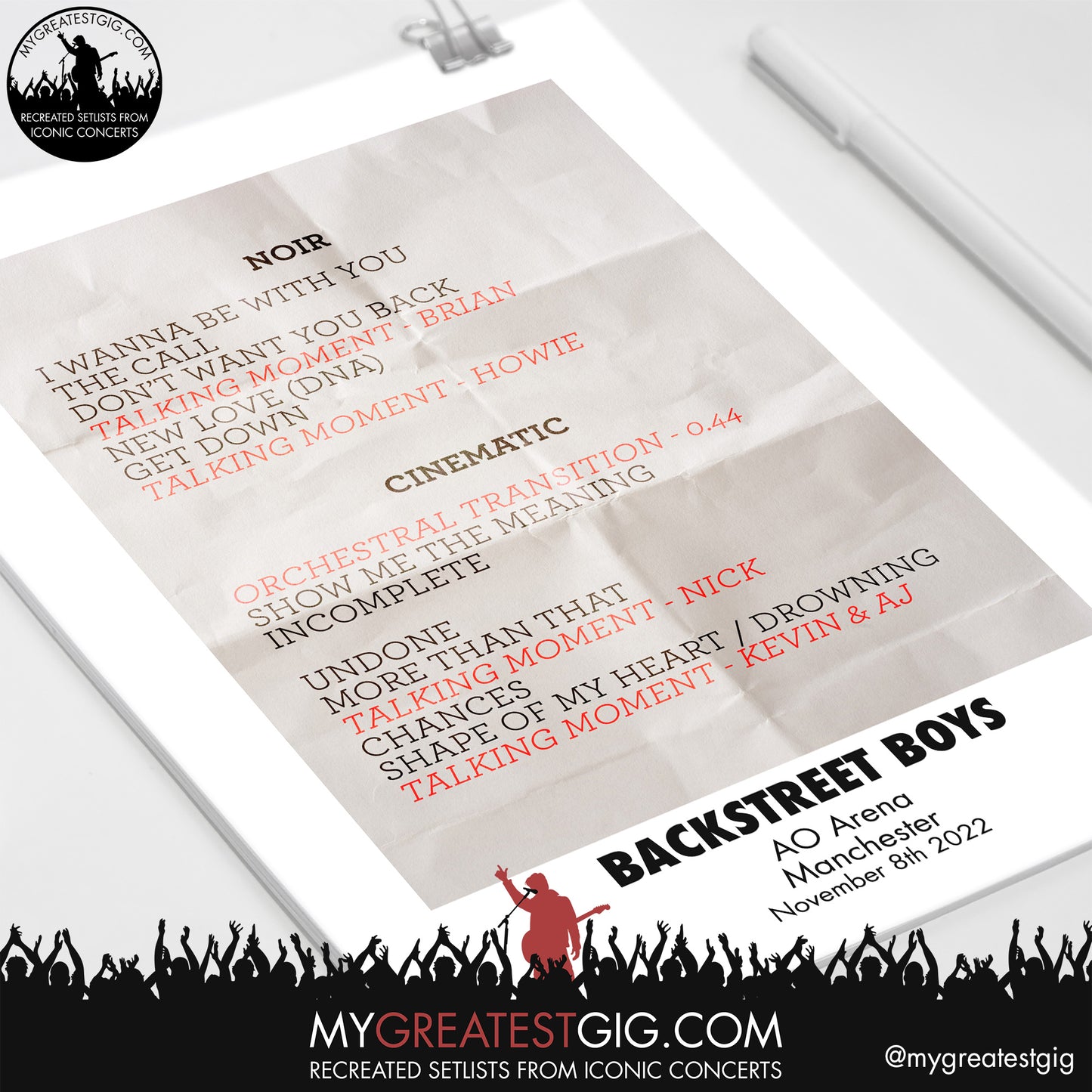 Backstreet Boys - Manchester - Nov 8th 2022 Recreated Setlist Poster