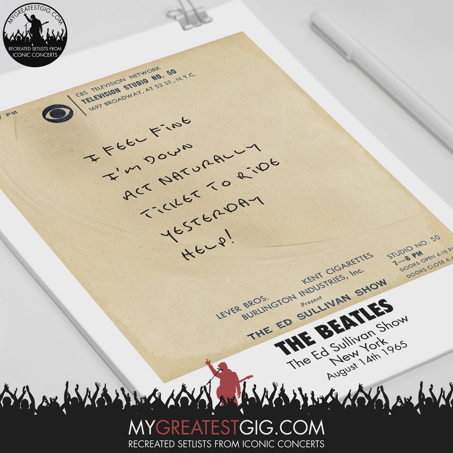 The Beatles - Ed Sullivan - Aug 14th 1965 Recreated Setlist Poster