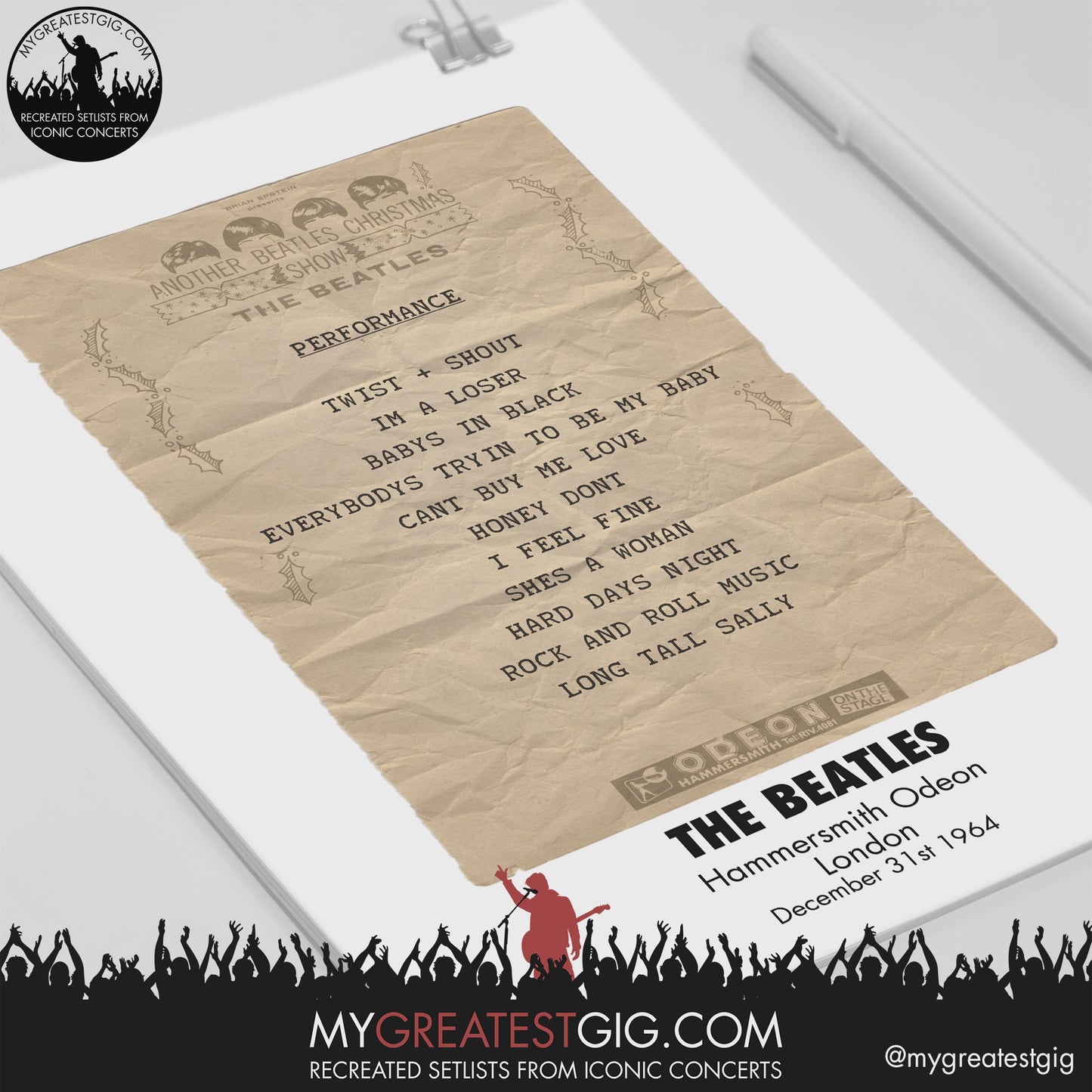 The Beatles - London - Dec 31st 1964 Recreated Setlist Poster
