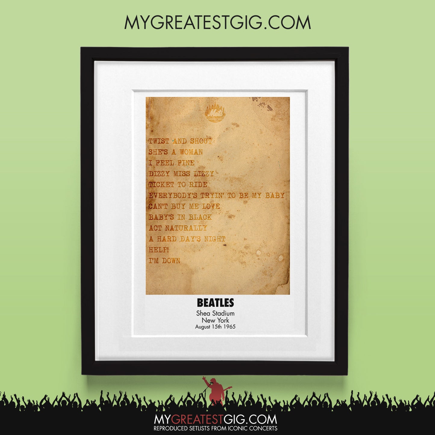 The Beatles - New York - Aug 15th 1965 Recreated Set List Poster
