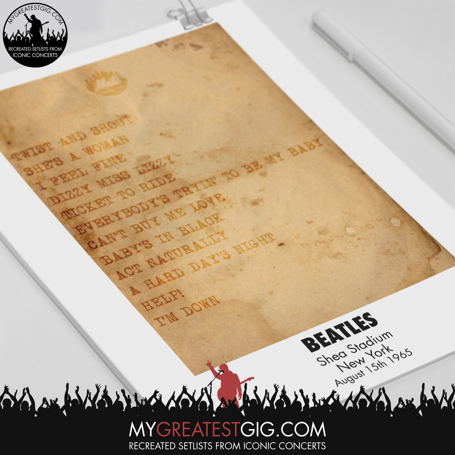 The Beatles - New York - Aug 15th 1965 Recreated Set List Poster