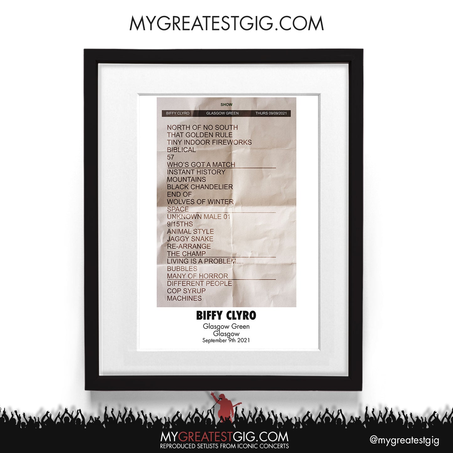 Biffy Clyro - Glasgow - September 9th 2021 Recreated Setlist Poster