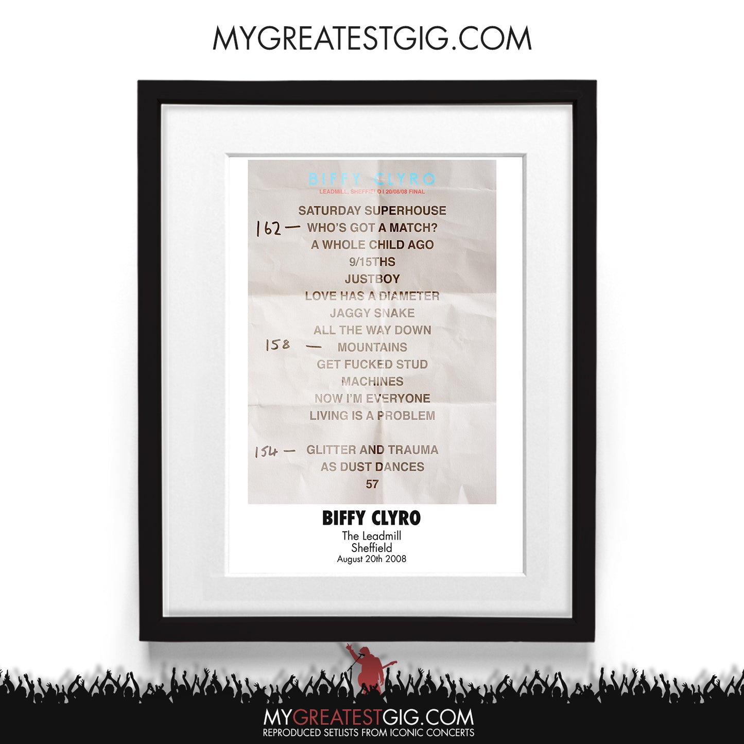 Biffy Clyro - The Leadmill - Sheffield - Aug 20th 2008 Recreated Setlist Poster