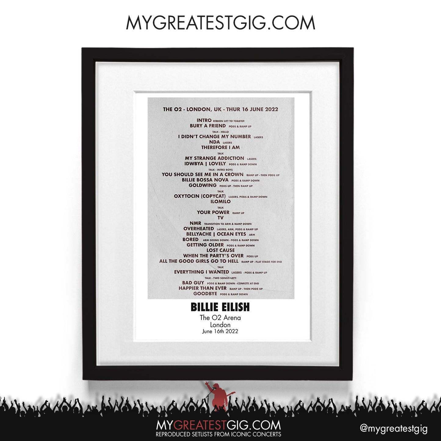 Billie Eilish - Manchester - Jun 7th 2022 Recreated Setlist Poster