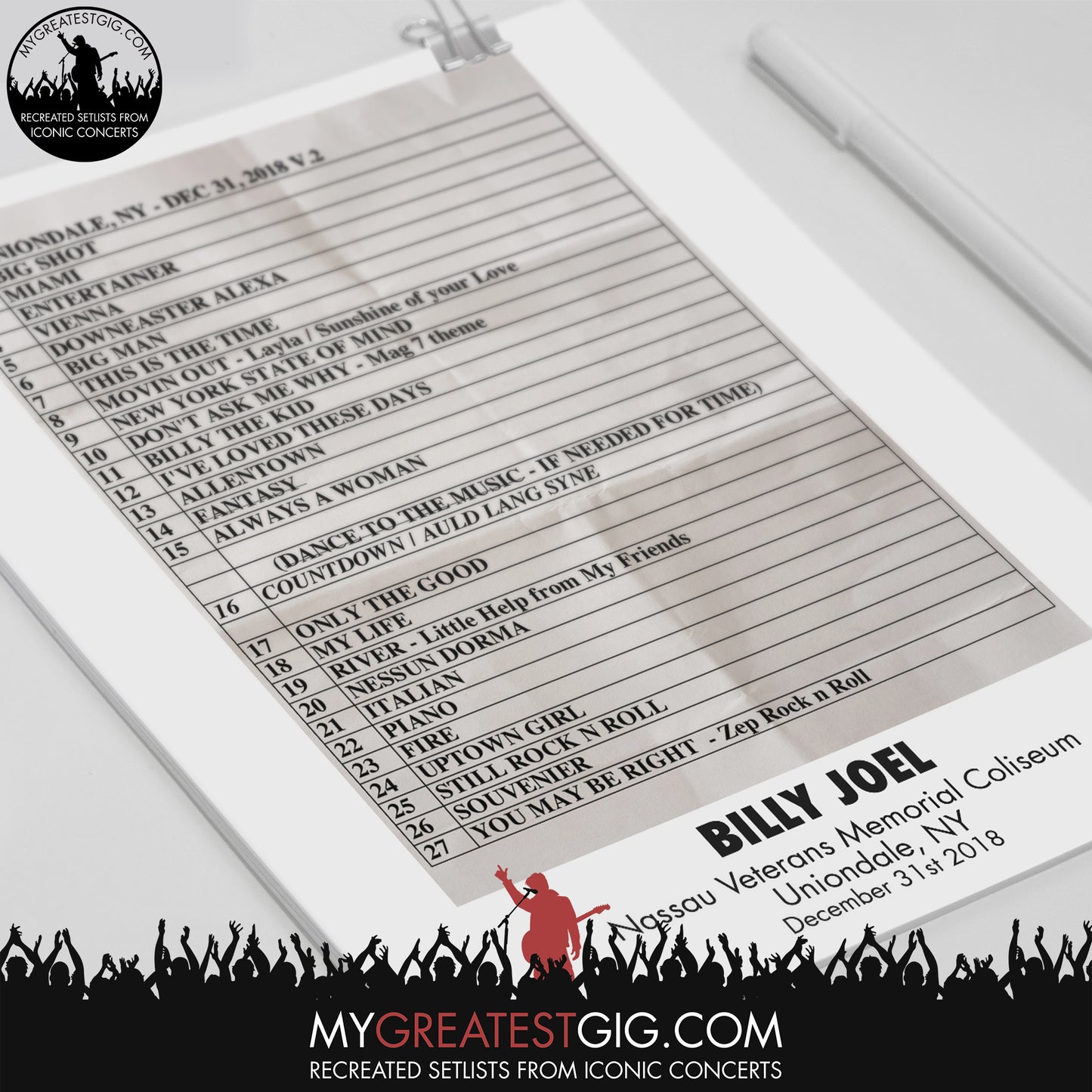 Billy Joel - Nassau - Dec 31st 2018 Recreated Set List Poster