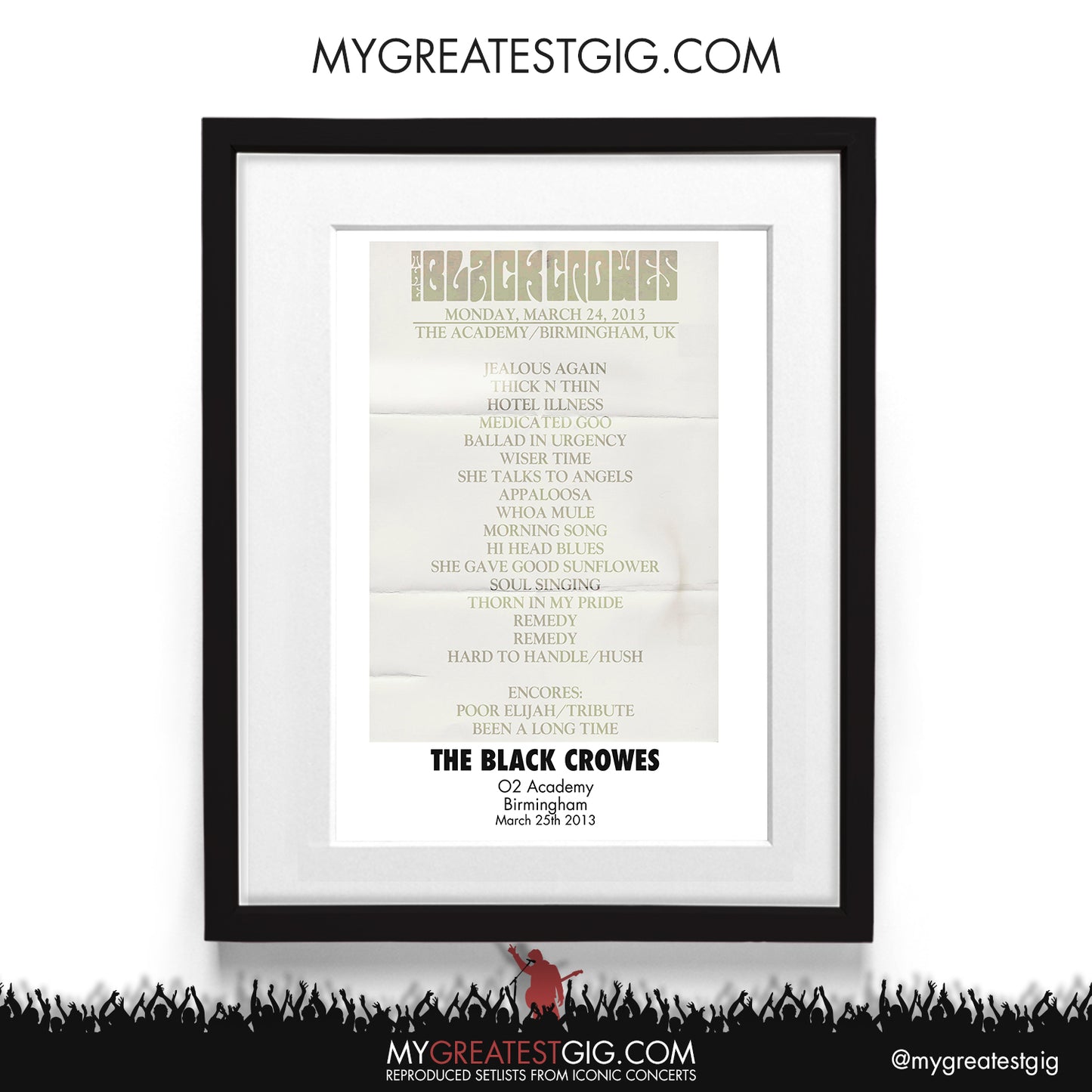 The Black Crowes - Birmingham - Mar 25th 2013 Recreated Setlist Poster