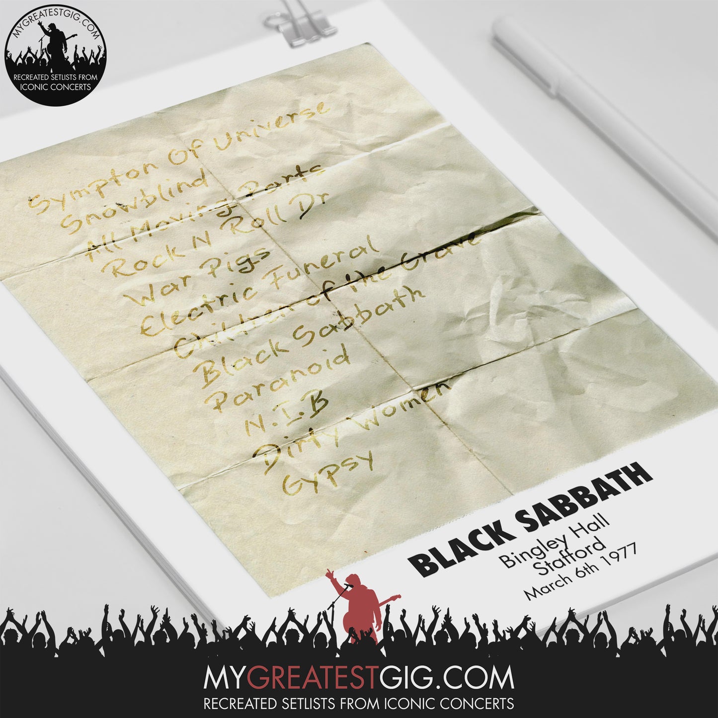 Black Sabbath - Stafford - March 6th 1977 Recreated Set List Poster