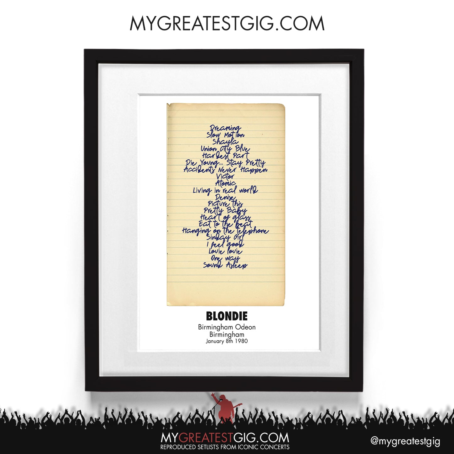 Blondie - Birmingham - Jan 8th 1980 Recreated Setlist Poster