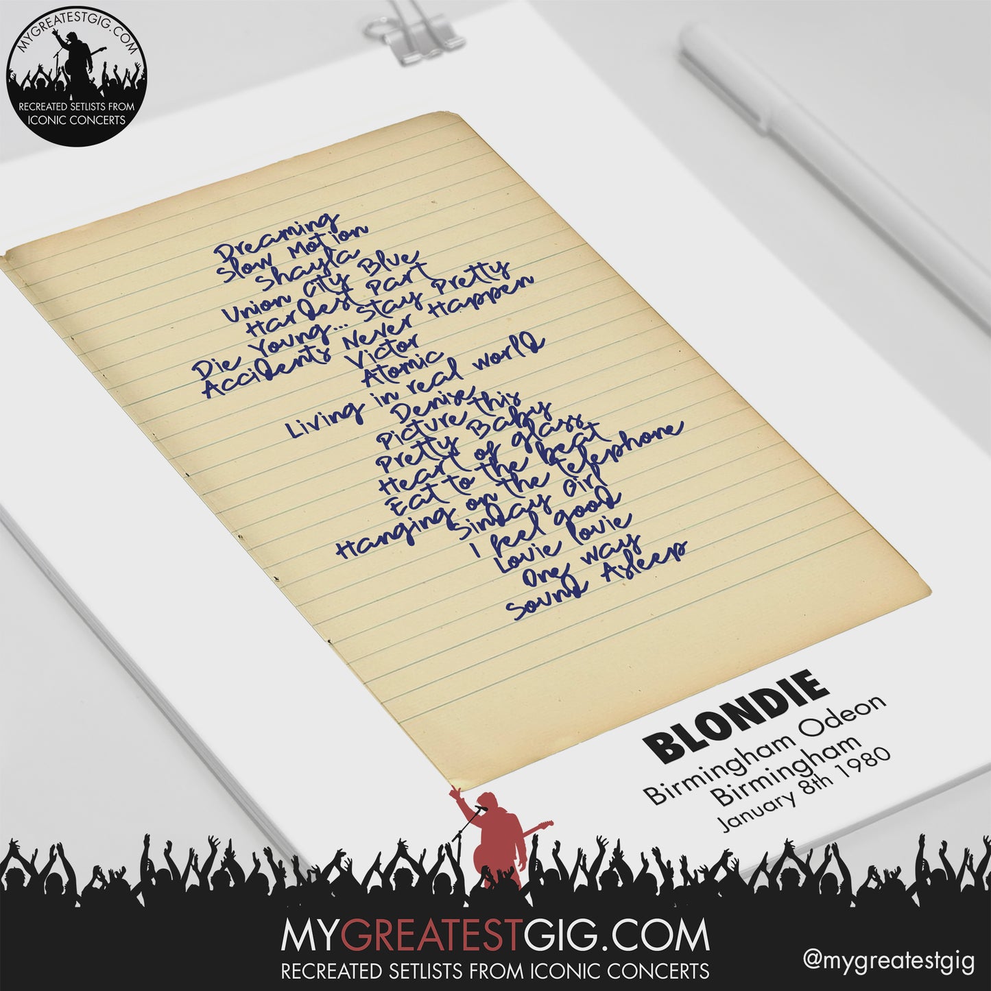 Blondie - Birmingham - Jan 8th 1980 Recreated Setlist Poster