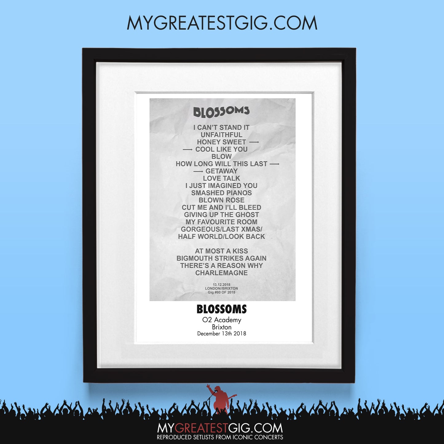 Blossoms - London - Dec 13th 2018 Recreated Set List Poster